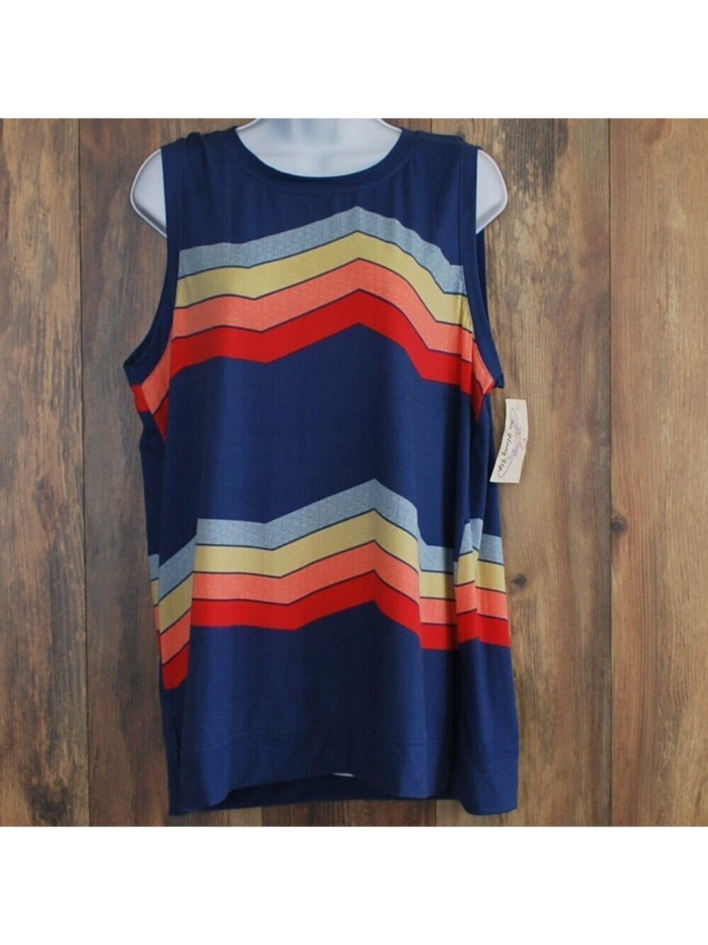 NWT The Hang Up Boutique Women's Navy Colorful Sleeveless Shirt Tank XL